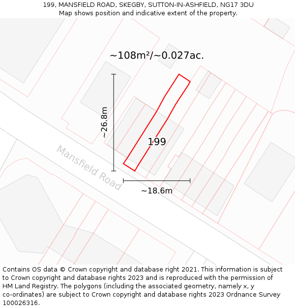 199, MANSFIELD ROAD, SKEGBY, SUTTON-IN-ASHFIELD, NG17 3DU: Plot and title map