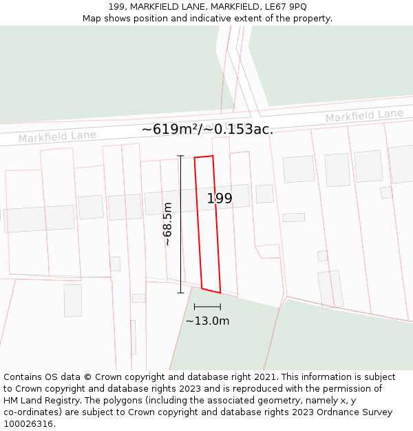 199, MARKFIELD LANE, MARKFIELD, LE67 9PQ: Plot and title map