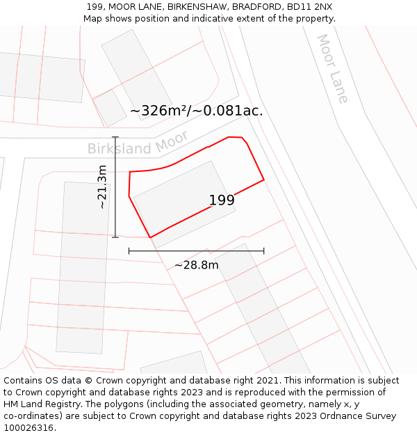 199, MOOR LANE, BIRKENSHAW, BRADFORD, BD11 2NX: Plot and title map