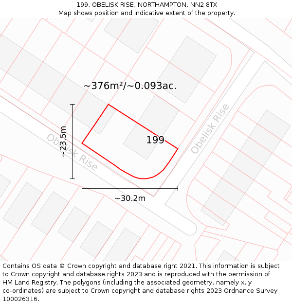 199, OBELISK RISE, NORTHAMPTON, NN2 8TX: Plot and title map