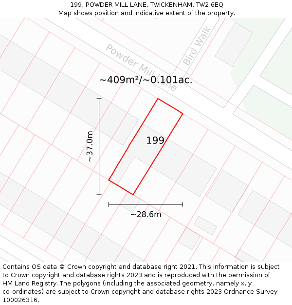 199, POWDER MILL LANE, TWICKENHAM, TW2 6EQ: Plot and title map