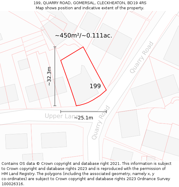 199, QUARRY ROAD, GOMERSAL, CLECKHEATON, BD19 4RS: Plot and title map