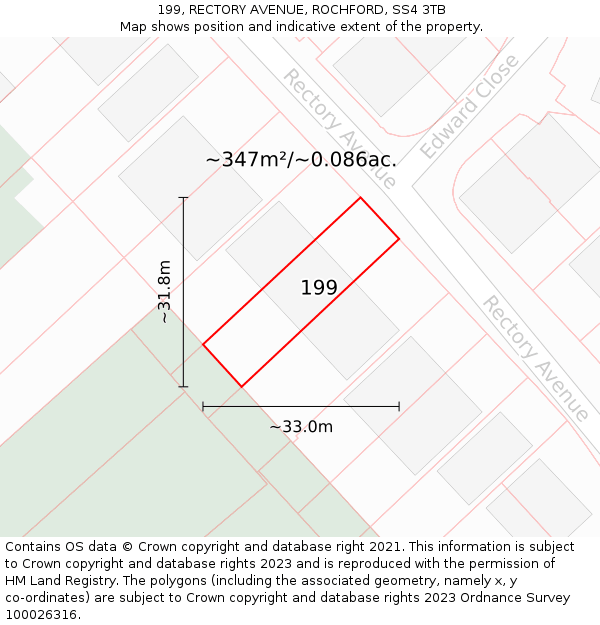 199, RECTORY AVENUE, ROCHFORD, SS4 3TB: Plot and title map