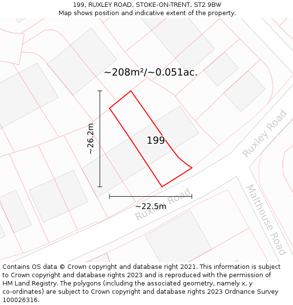 199, RUXLEY ROAD, STOKE-ON-TRENT, ST2 9BW: Plot and title map