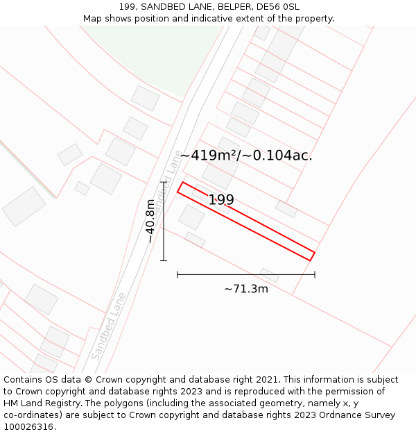 199, SANDBED LANE, BELPER, DE56 0SL: Plot and title map