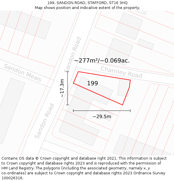 199, SANDON ROAD, STAFFORD, ST16 3HQ: Plot and title map
