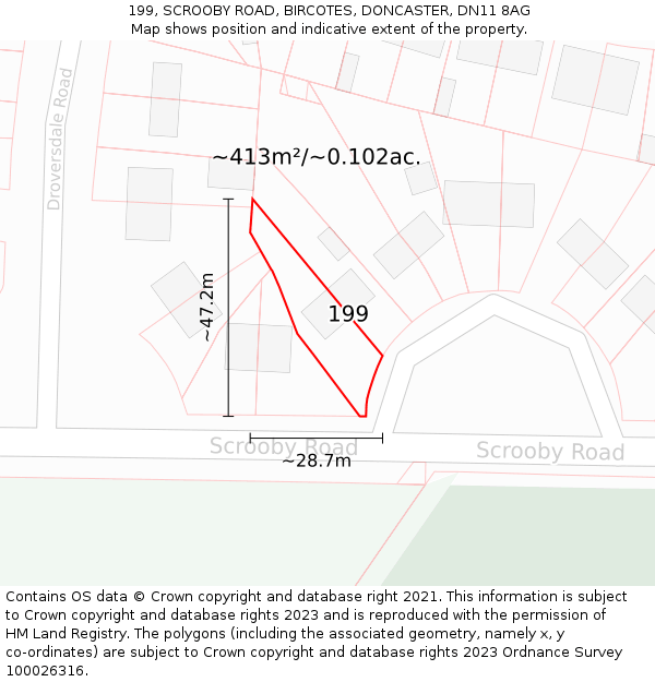199, SCROOBY ROAD, BIRCOTES, DONCASTER, DN11 8AG: Plot and title map