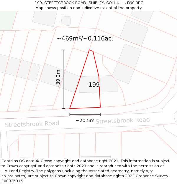 199, STREETSBROOK ROAD, SHIRLEY, SOLIHULL, B90 3PG: Plot and title map