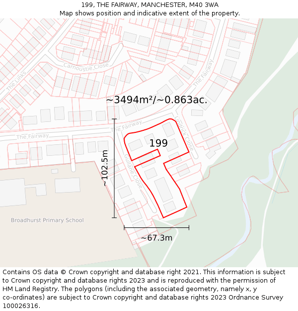 199, THE FAIRWAY, MANCHESTER, M40 3WA: Plot and title map