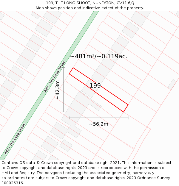 199, THE LONG SHOOT, NUNEATON, CV11 6JQ: Plot and title map