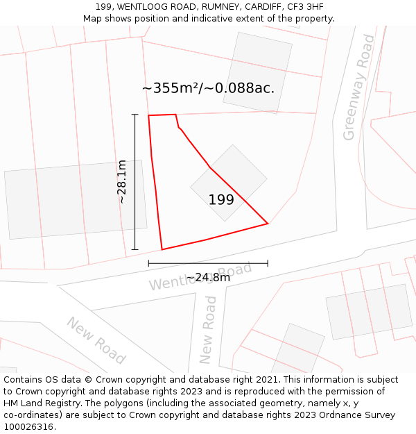 199, WENTLOOG ROAD, RUMNEY, CARDIFF, CF3 3HF: Plot and title map