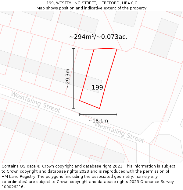 199, WESTFALING STREET, HEREFORD, HR4 0JG: Plot and title map