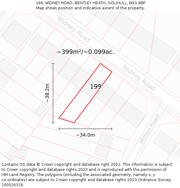 199, WIDNEY ROAD, BENTLEY HEATH, SOLIHULL, B93 9BP: Plot and title map
