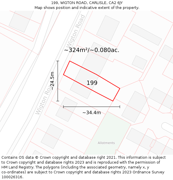 199, WIGTON ROAD, CARLISLE, CA2 6JY: Plot and title map