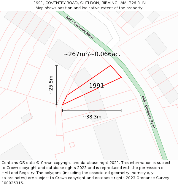 1991, COVENTRY ROAD, SHELDON, BIRMINGHAM, B26 3HN: Plot and title map