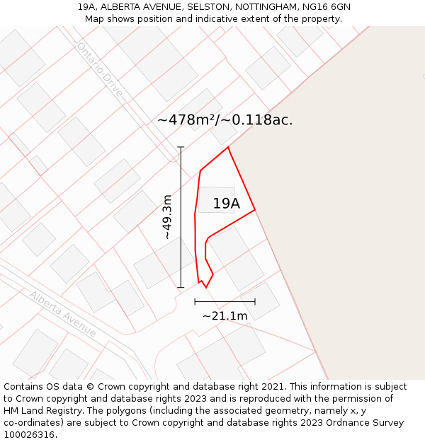 19A, ALBERTA AVENUE, SELSTON, NOTTINGHAM, NG16 6GN: Plot and title map