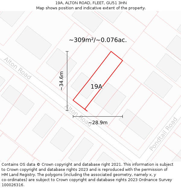 19A, ALTON ROAD, FLEET, GU51 3HN: Plot and title map