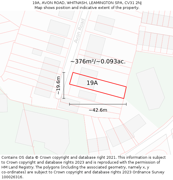 19A, AVON ROAD, WHITNASH, LEAMINGTON SPA, CV31 2NJ: Plot and title map