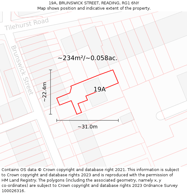 19A, BRUNSWICK STREET, READING, RG1 6NY: Plot and title map