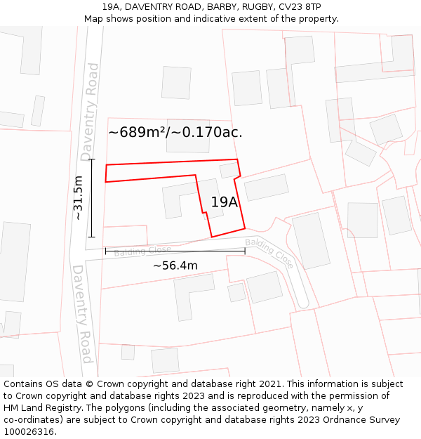 19A, DAVENTRY ROAD, BARBY, RUGBY, CV23 8TP: Plot and title map