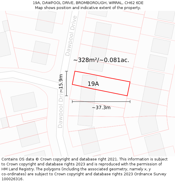 19A, DAWPOOL DRIVE, BROMBOROUGH, WIRRAL, CH62 6DE: Plot and title map