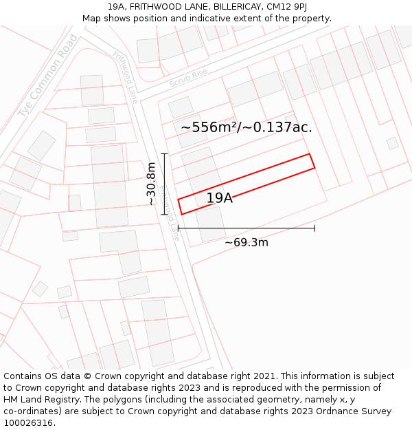 19A, FRITHWOOD LANE, BILLERICAY, CM12 9PJ: Plot and title map