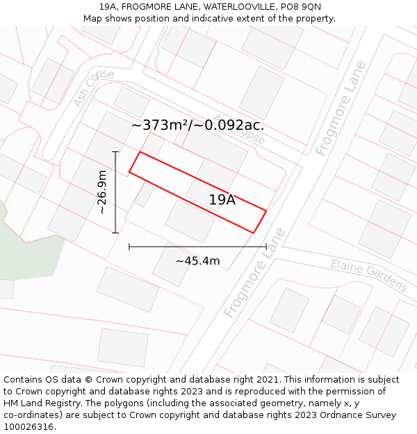 19A, FROGMORE LANE, WATERLOOVILLE, PO8 9QN: Plot and title map