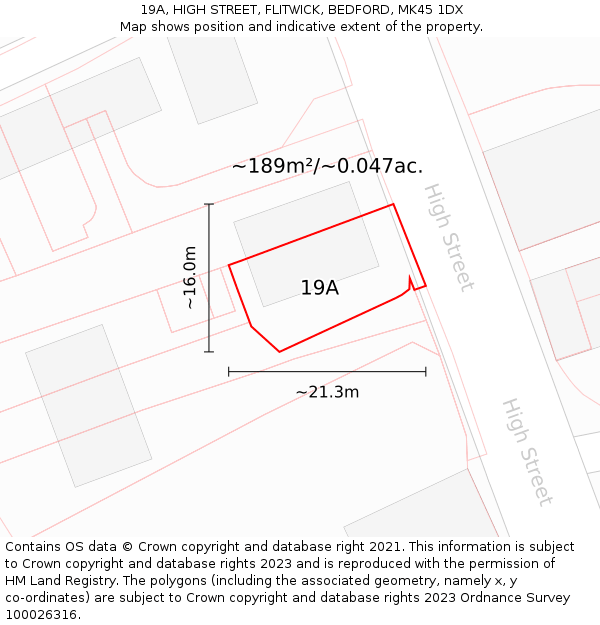 19A, HIGH STREET, FLITWICK, BEDFORD, MK45 1DX: Plot and title map