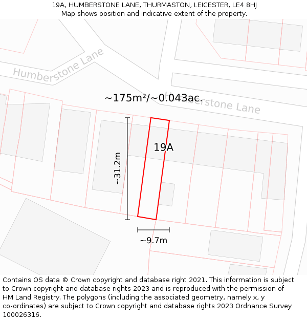 19A, HUMBERSTONE LANE, THURMASTON, LEICESTER, LE4 8HJ: Plot and title map