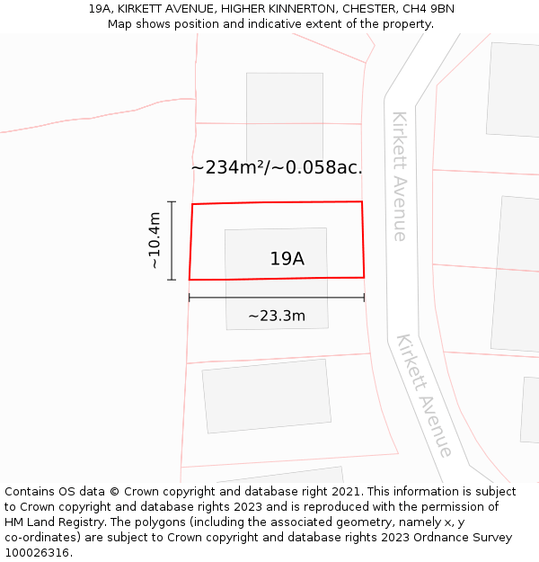 19A, KIRKETT AVENUE, HIGHER KINNERTON, CHESTER, CH4 9BN: Plot and title map