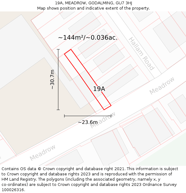 19A, MEADROW, GODALMING, GU7 3HJ: Plot and title map