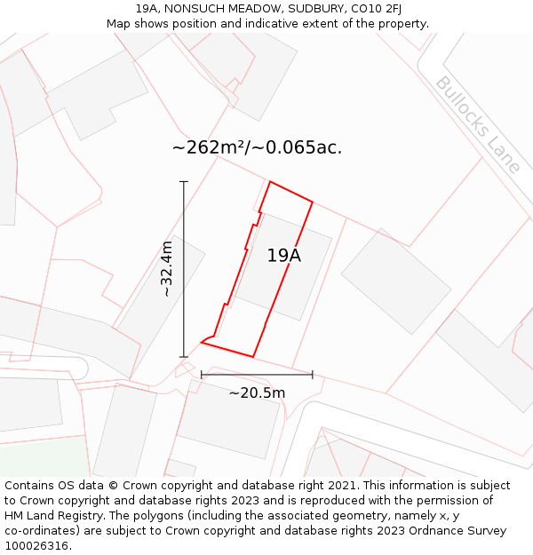 19A, NONSUCH MEADOW, SUDBURY, CO10 2FJ: Plot and title map