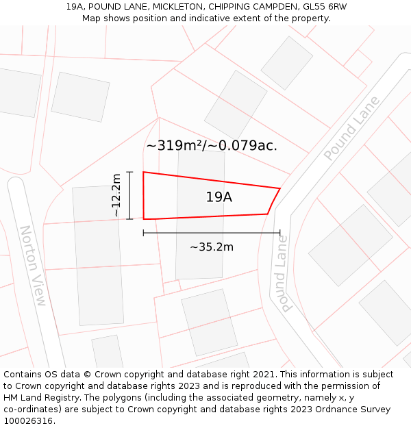 19A, POUND LANE, MICKLETON, CHIPPING CAMPDEN, GL55 6RW: Plot and title map