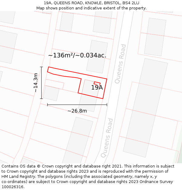 19A, QUEENS ROAD, KNOWLE, BRISTOL, BS4 2LU: Plot and title map