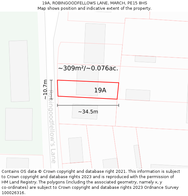 19A, ROBINGOODFELLOWS LANE, MARCH, PE15 8HS: Plot and title map