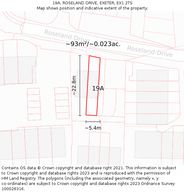 19A, ROSELAND DRIVE, EXETER, EX1 2TS: Plot and title map
