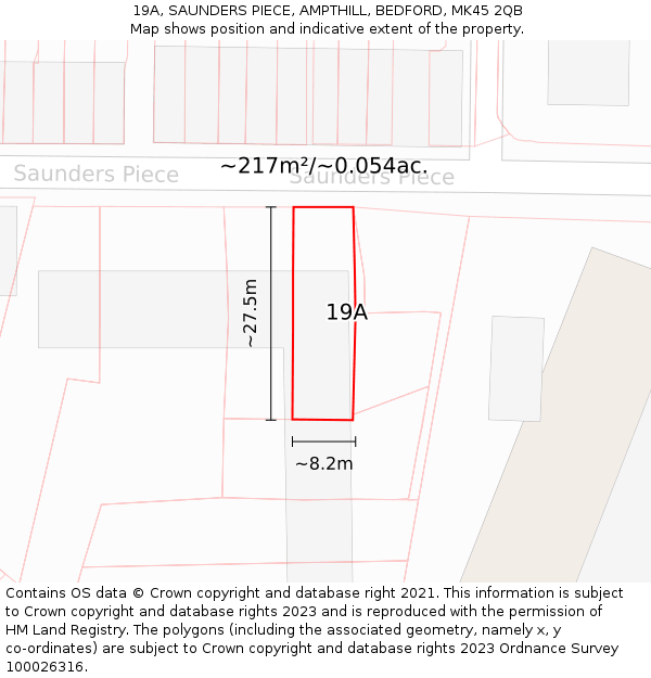 19A, SAUNDERS PIECE, AMPTHILL, BEDFORD, MK45 2QB: Plot and title map