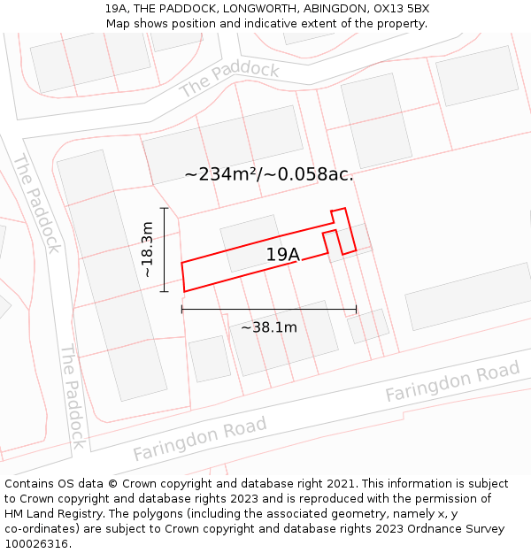 19A, THE PADDOCK, LONGWORTH, ABINGDON, OX13 5BX: Plot and title map