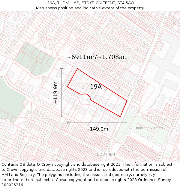 19A, THE VILLAS, STOKE-ON-TRENT, ST4 5AQ: Plot and title map