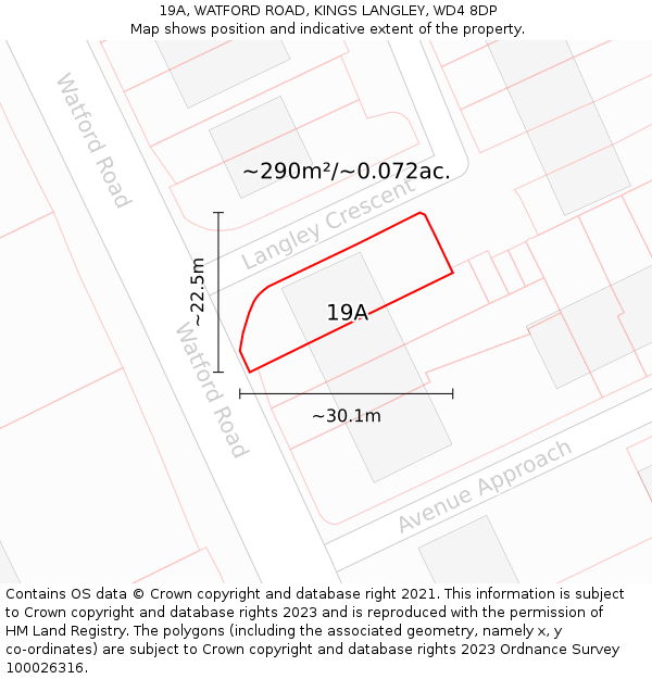 19A, WATFORD ROAD, KINGS LANGLEY, WD4 8DP: Plot and title map