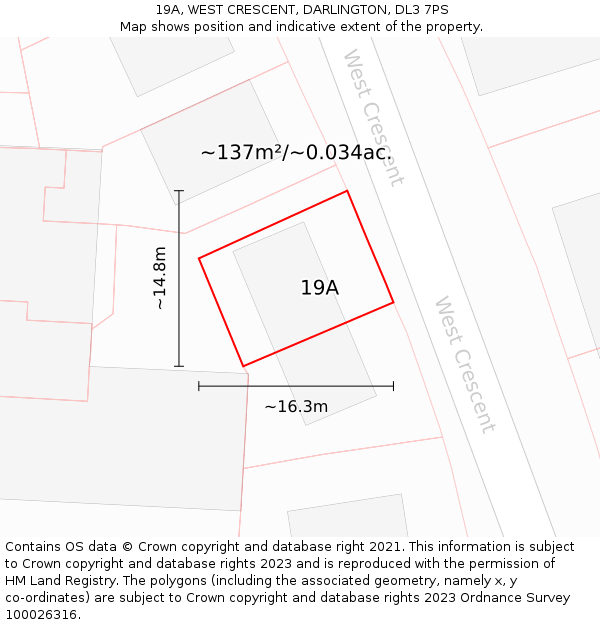 19A, WEST CRESCENT, DARLINGTON, DL3 7PS: Plot and title map