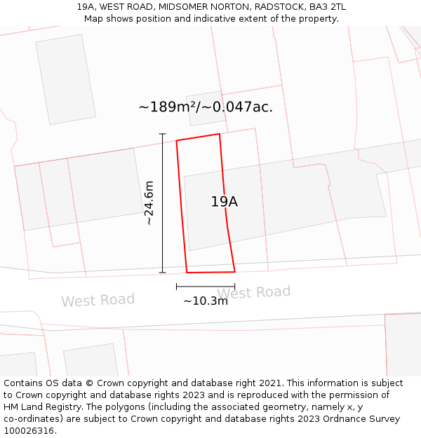 19A, WEST ROAD, MIDSOMER NORTON, RADSTOCK, BA3 2TL: Plot and title map