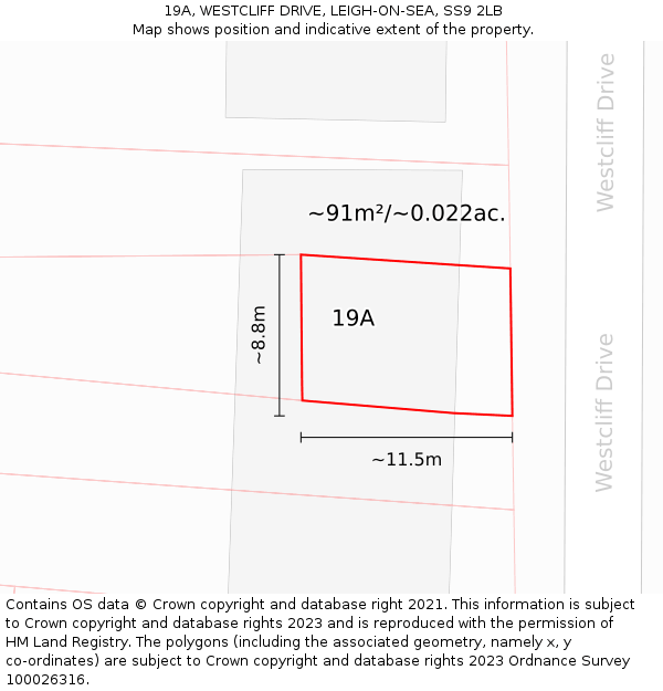 19A, WESTCLIFF DRIVE, LEIGH-ON-SEA, SS9 2LB: Plot and title map