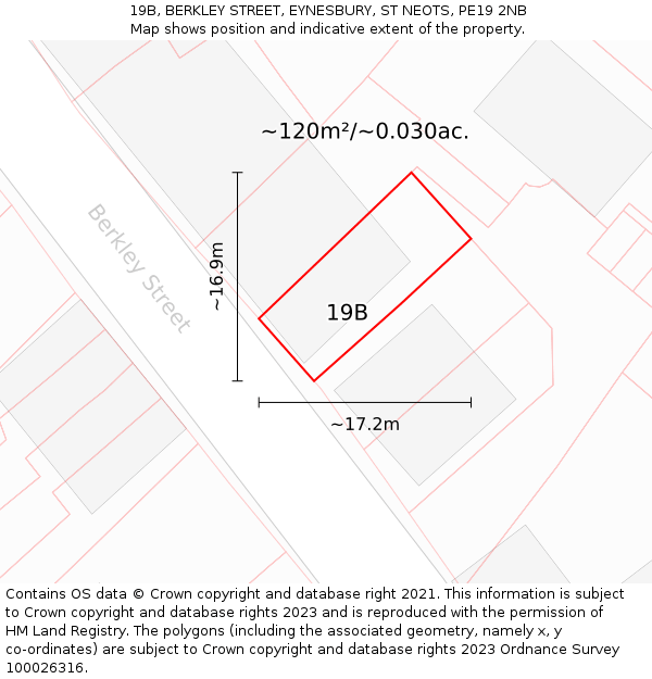 19B, BERKLEY STREET, EYNESBURY, ST NEOTS, PE19 2NB: Plot and title map