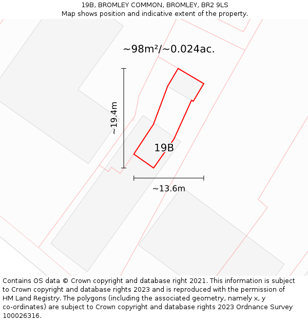 19B, BROMLEY COMMON, BROMLEY, BR2 9LS: Plot and title map