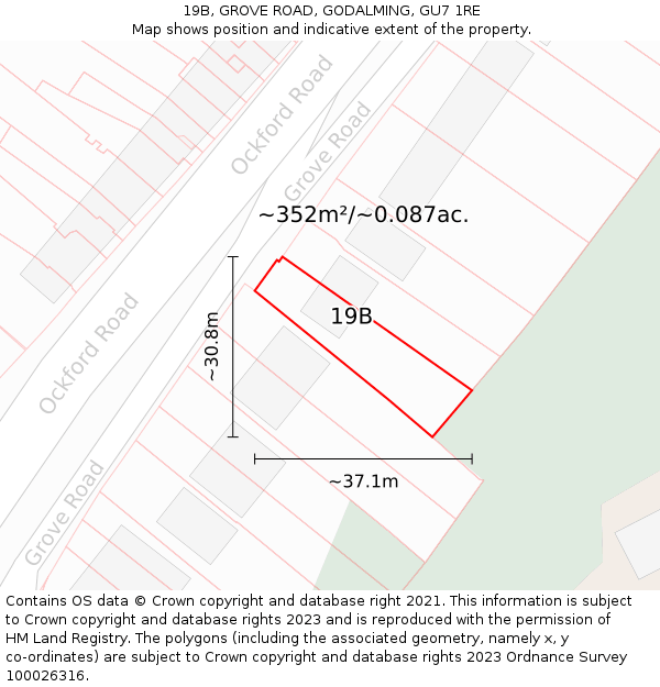 19B, GROVE ROAD, GODALMING, GU7 1RE: Plot and title map