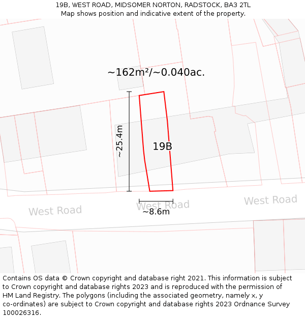 19B, WEST ROAD, MIDSOMER NORTON, RADSTOCK, BA3 2TL: Plot and title map