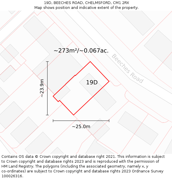 19D, BEECHES ROAD, CHELMSFORD, CM1 2RX: Plot and title map