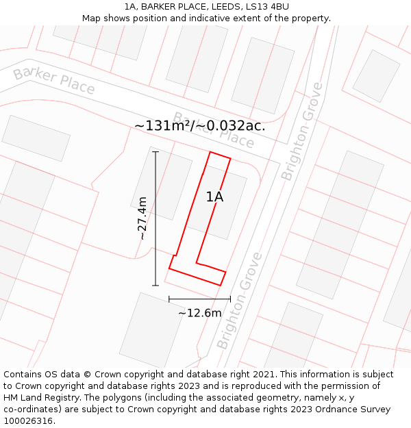 1A, BARKER PLACE, LEEDS, LS13 4BU: Plot and title map