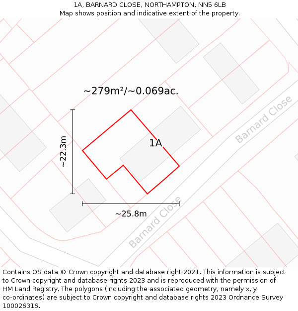 1A, BARNARD CLOSE, NORTHAMPTON, NN5 6LB: Plot and title map
